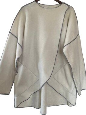 Maralyce Ferree Fleece Wrap Front Coat One Size Cream Minimalist Made in Maine